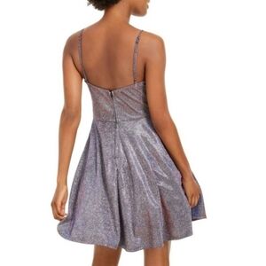 Elegant Silver Spaghetti Strap Dress Sz 10 12. Shines In Multi Colors Red And Bl